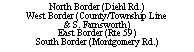 Text Box: North Border (Diehl Rd.)West Border (County/Township Line & S. Farnsworth)East Border (Rte 59)South Border (Montgomery Rd.) 